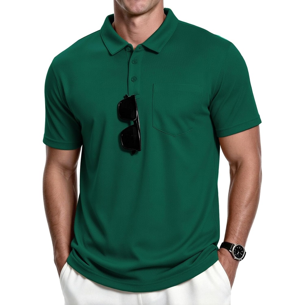image:imageZITY Mens Polo Shirts with Pocket Short Sleeve MoistureWicking TshirtForest Green