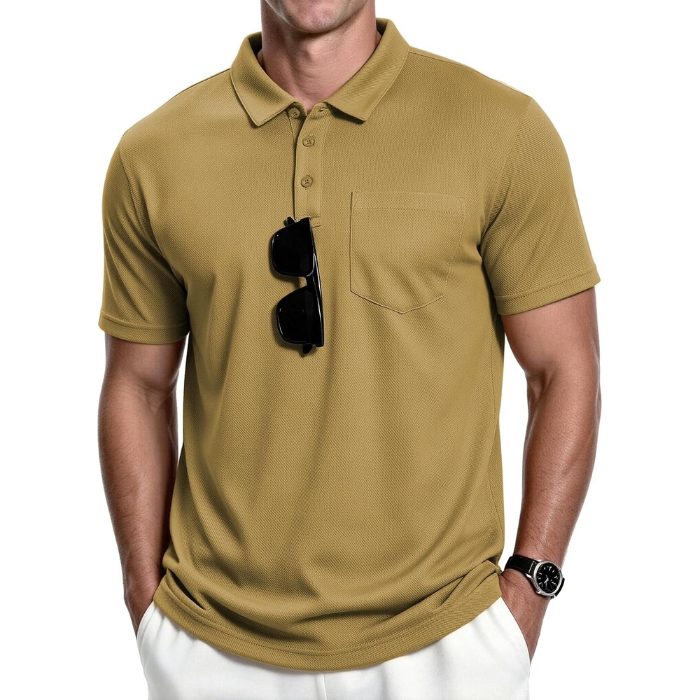 image:imageZITY Mens Polo Shirts with Pocket Short Sleeve MoistureWicking TshirtKhaki