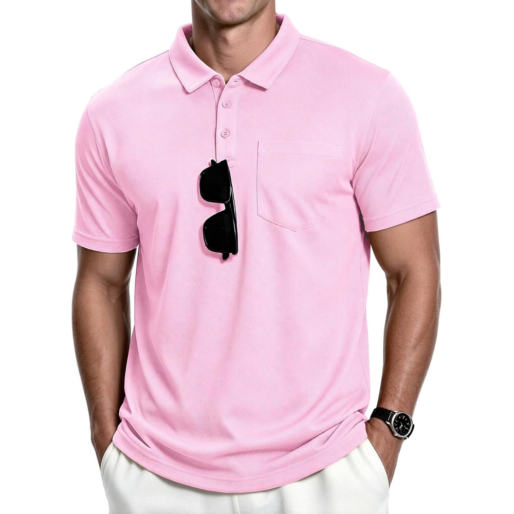 image:imageZITY Mens Polo Shirts with Pocket Short Sleeve MoistureWicking TshirtPink