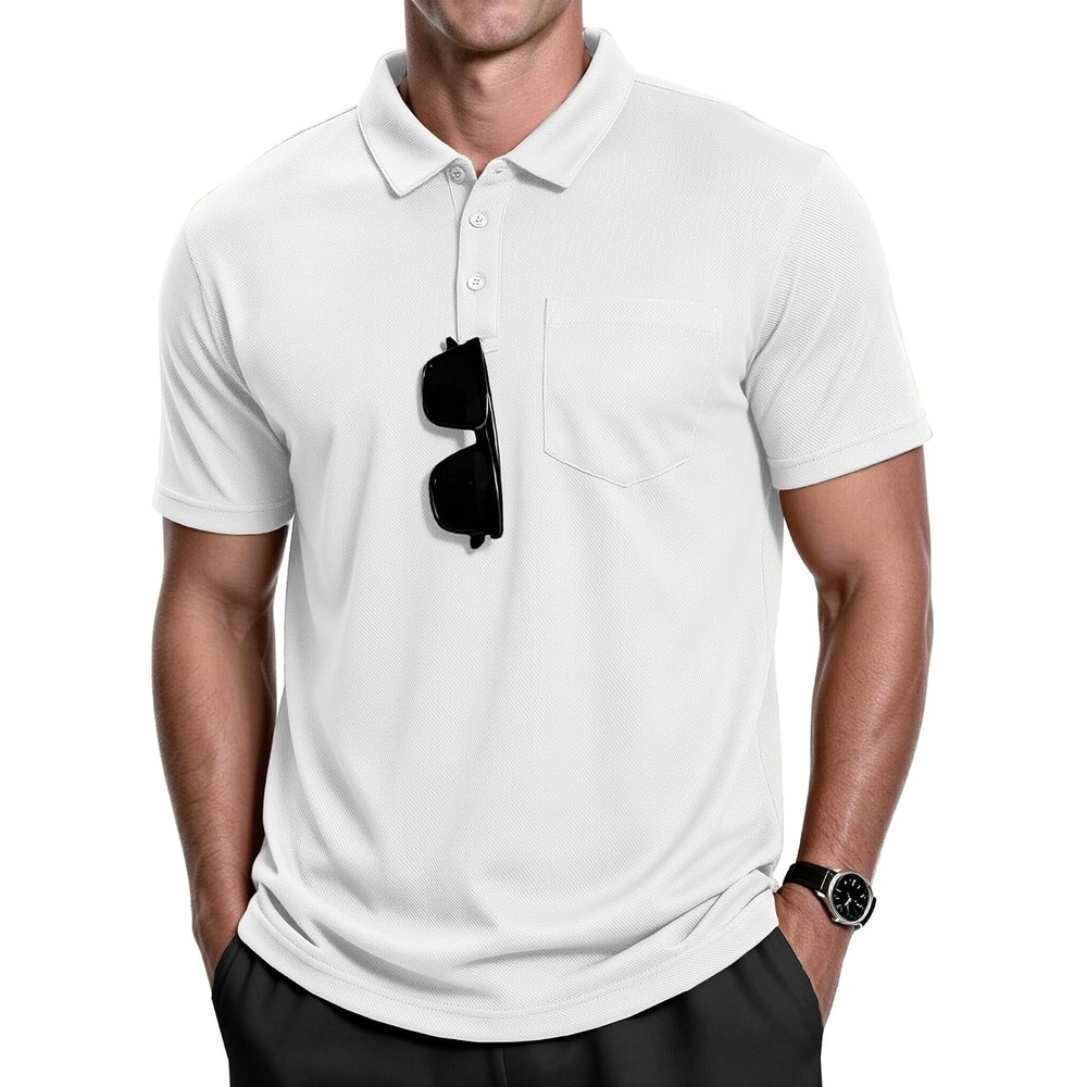 image:imageZITY Mens Polo Shirts with Pocket Short Sleeve MoistureWicking TshirtWhite