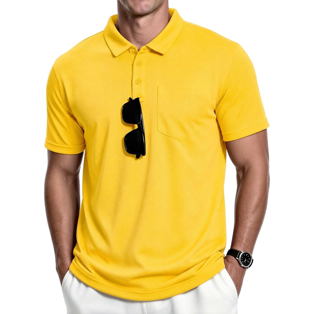 image:imageZITY Mens Polo Shirts with Pocket Short Sleeve MoistureWicking TshirtYellow