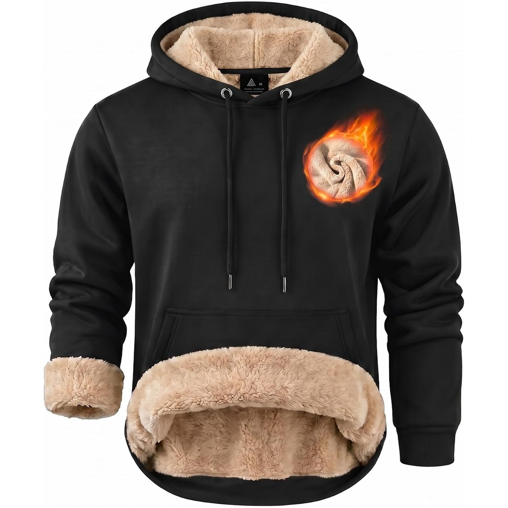 image:imageZITY Mens Sherpa Lined Hoodie Sweatshirts Heavy Winter Fleece PulloverBlack