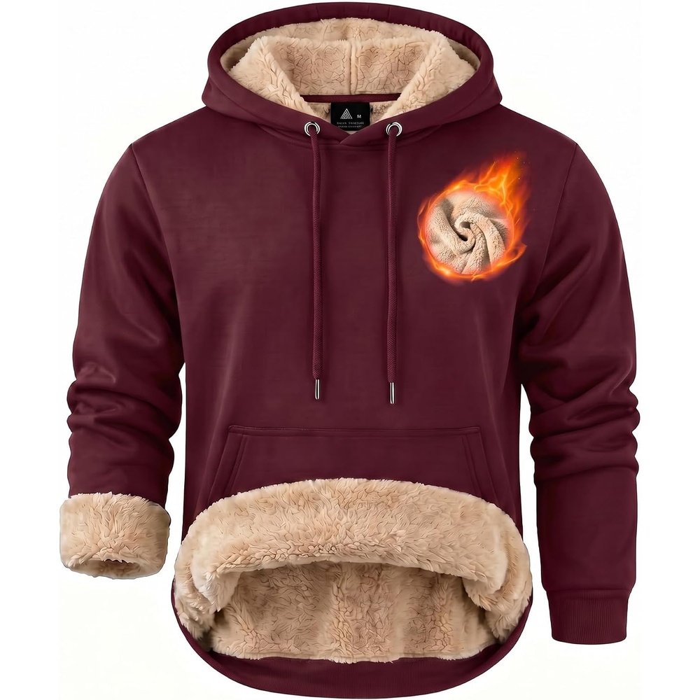 image:imageZITY Mens Sherpa Lined Hoodie Sweatshirts Heavy Winter Fleece PulloverWine Red