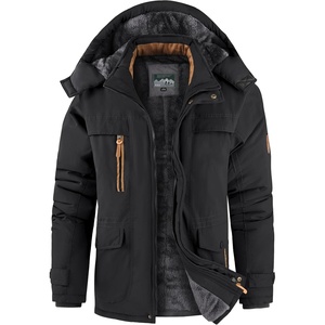 Mens Winter Jacket Hooded Fleece Lined Windproof Parka Coats with Pockets(Black)