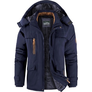 Mens Winter Jacket Hooded Fleece Lined Windproof Parka Coats with Pockets(Dark Blue)