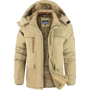 Mens Winter Jacket Hooded Fleece Lined Windproof Parka Coats with Pockets(Khaki)