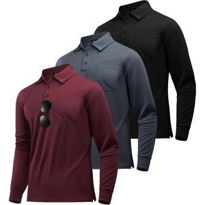 ZITY 3 Pack Long Sleeve Polo Shirts for Men with Pocket Moisture Wicking Outdoor Workwear Office Casual Collared Shirts Fall(Grey+wine Red+black)