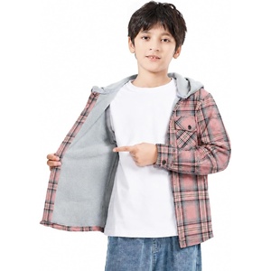 ZITY Kids Fleece-Lined Hooded Flannel Shirt Jacket for 6-16 Years(Dusty Pink Plaid)