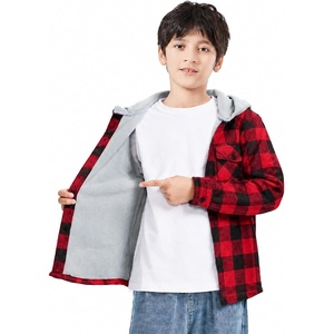 ZITY Kids Fleece-Lined Hooded Flannel Shirt Jacket for 6-16 Years(Red Plaid)