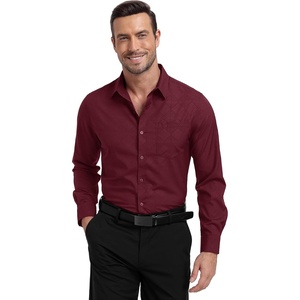 ZITY Mens Dress Shirts Solid Long Sleeve Business Casual Button Down Shirts(Wine Red)