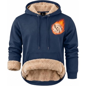 ZITY Men’s Sherpa Lined Hoodie Sweatshirts Heavy Winter Fleece Pullover(Navy)